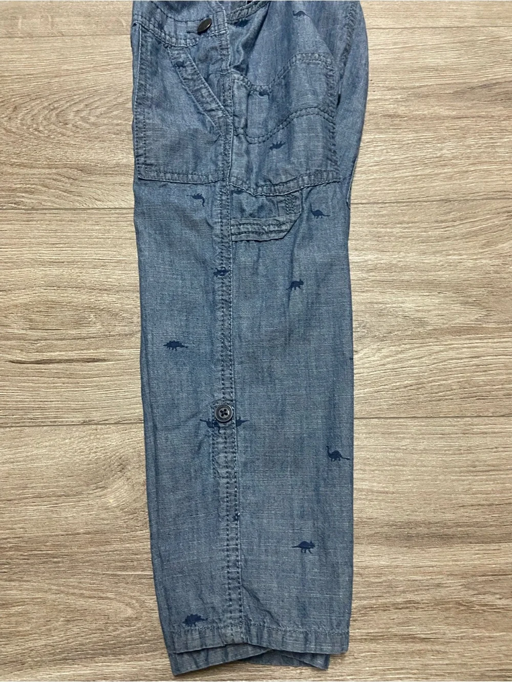 Oshkosh B’gosh Dinosaur Print Chambray Overalls 3T Blue Cotton